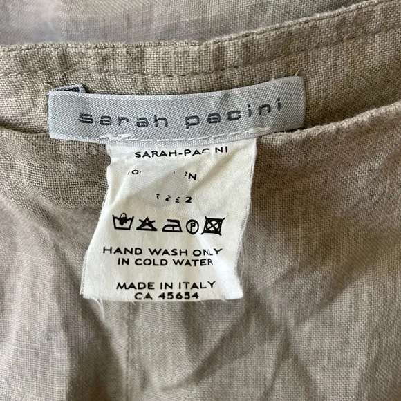 Sarah Pacini Oatmeal Beige Linen Harem Wide Leg Designer Pants with Sash Belt M - Picture 5 of 12